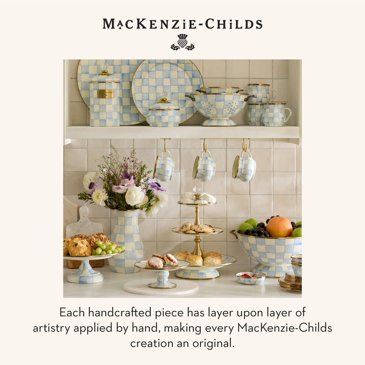 MacKenzie-Childs Glass Sweets Jar, Royal Check