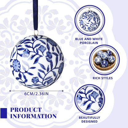 Blue and White Porcelain Christmas Balls, Set of 6 or 12