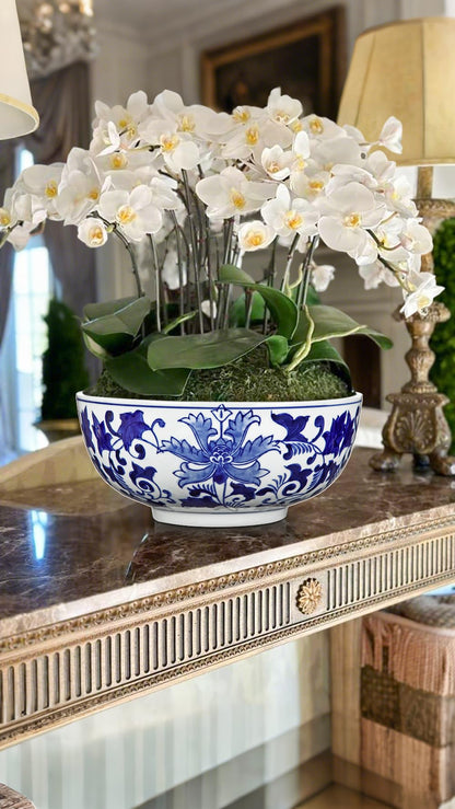 Blue and White Chinoiserie Bowl Planter, 9 Inch