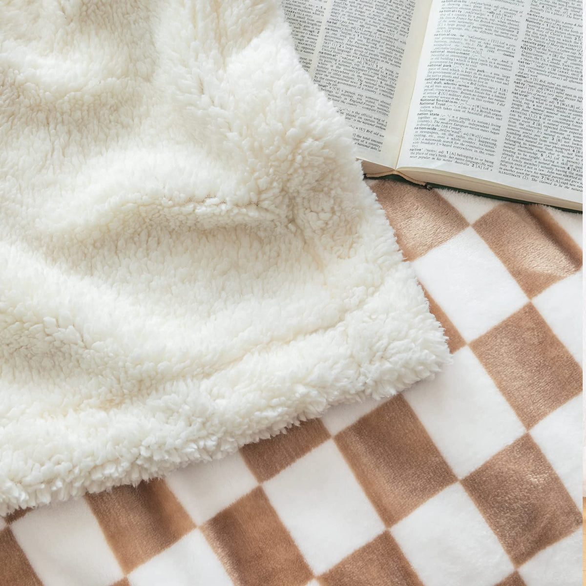 Navy Checkered Sherpa Throw Blanket