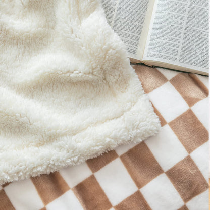 Navy Checkered Sherpa Throw Blanket