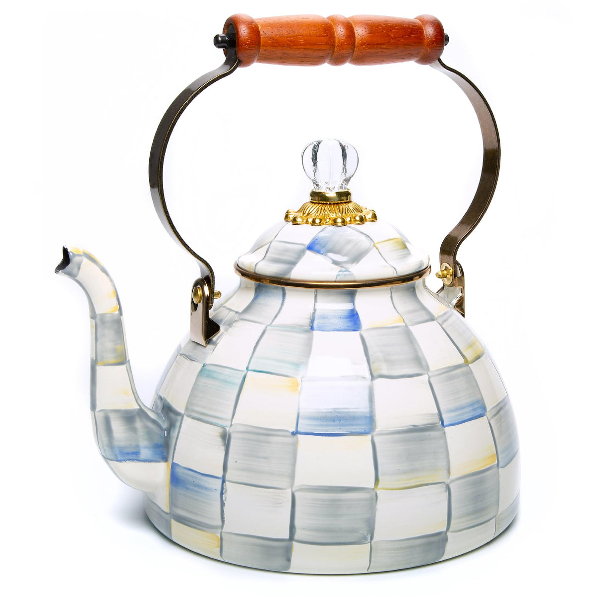 MacKenzie-Childs Enamel Tea Kettle, Royal Check