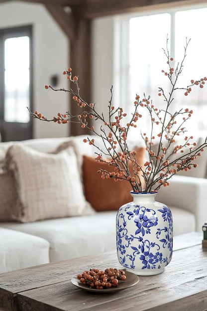 Hollyone Blue and White Chinoiserie Bottle Vase, 7 Inch