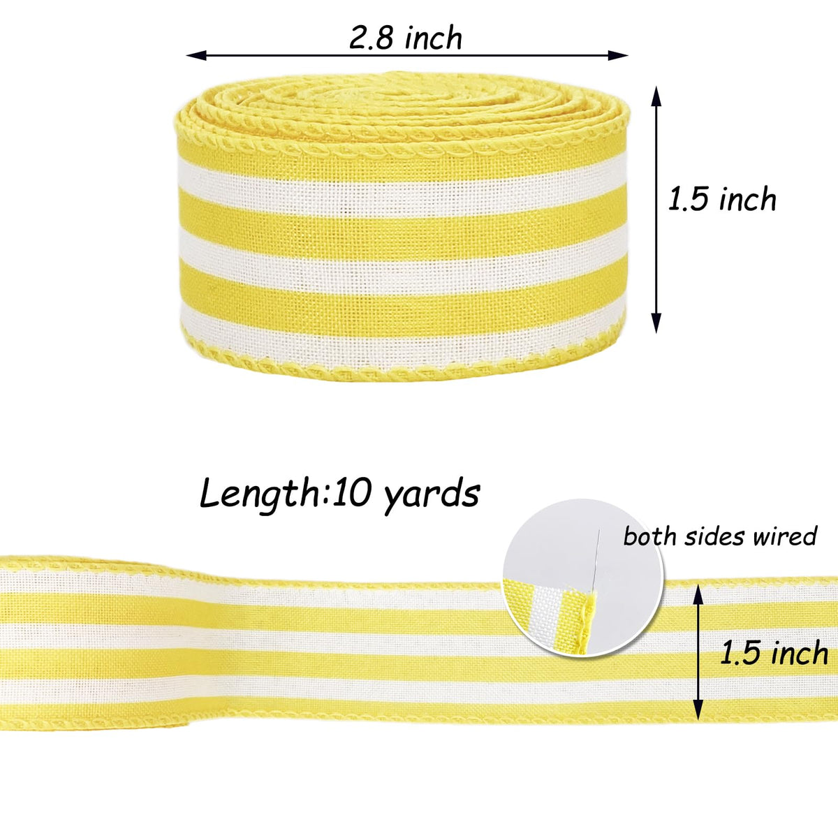 Royal Blue and White Striped Wired Ribbon, 2.5 Inch