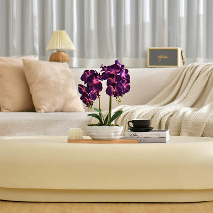 Faux Orchid in Navy Ribbed Ceramic Pot