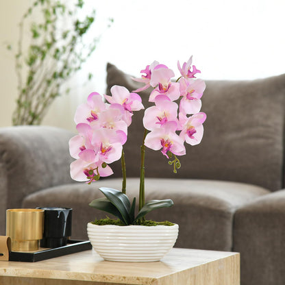 Faux Orchid in Navy Ribbed Ceramic Pot