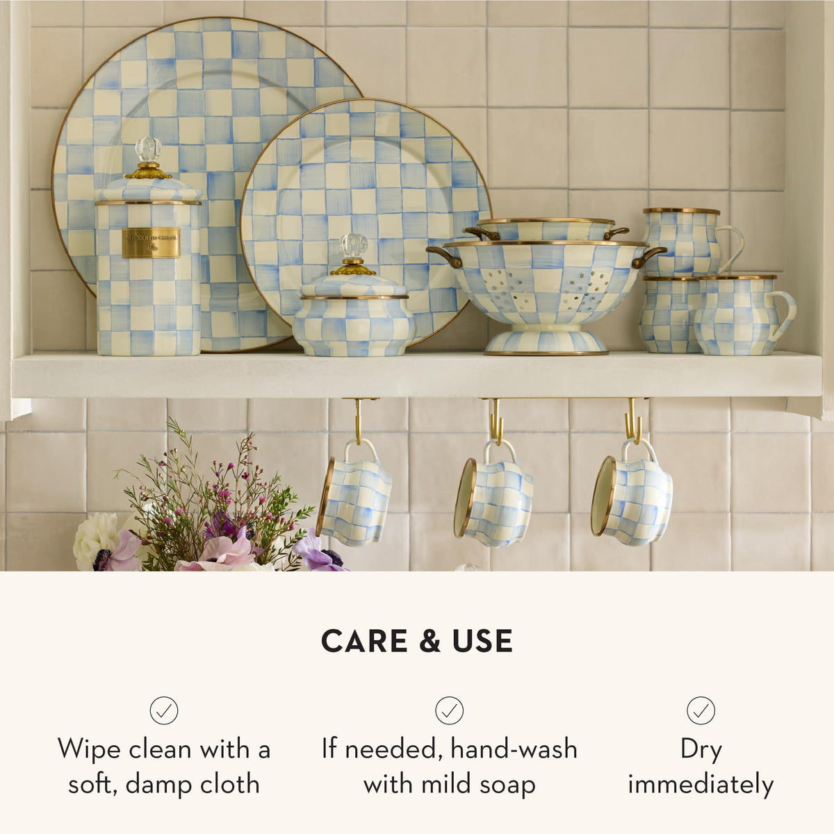 MacKenzie-Childs Enamel Squashed Pot, Royal Check