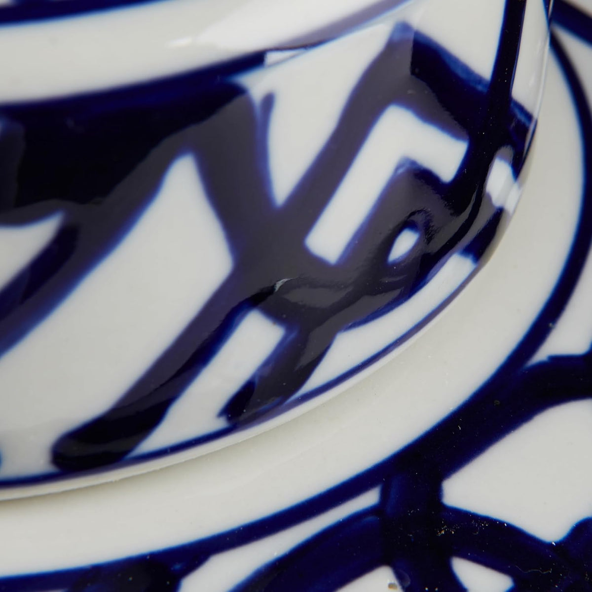 Square Ceramic Ginger Jar with Lid, Blue and White