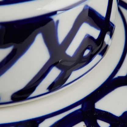 Square Ceramic Ginger Jar with Lid, Blue and White