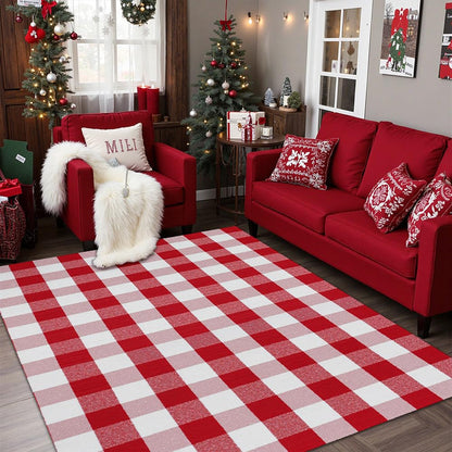 MUBIN Blue White Plaid Cotton Rug, 27.5x43