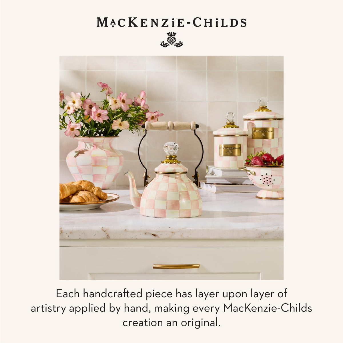 MacKenzie-Childs Enamel Tea Kettle, Royal Check