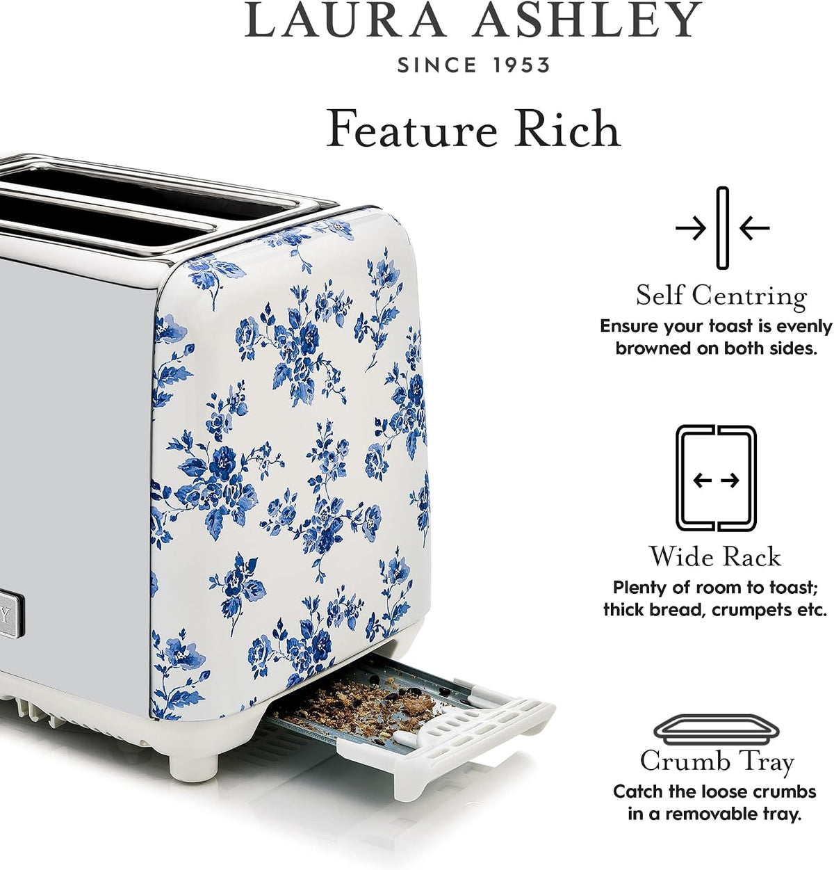 Laura Ashley Wide Slot 2-Slice Toaster