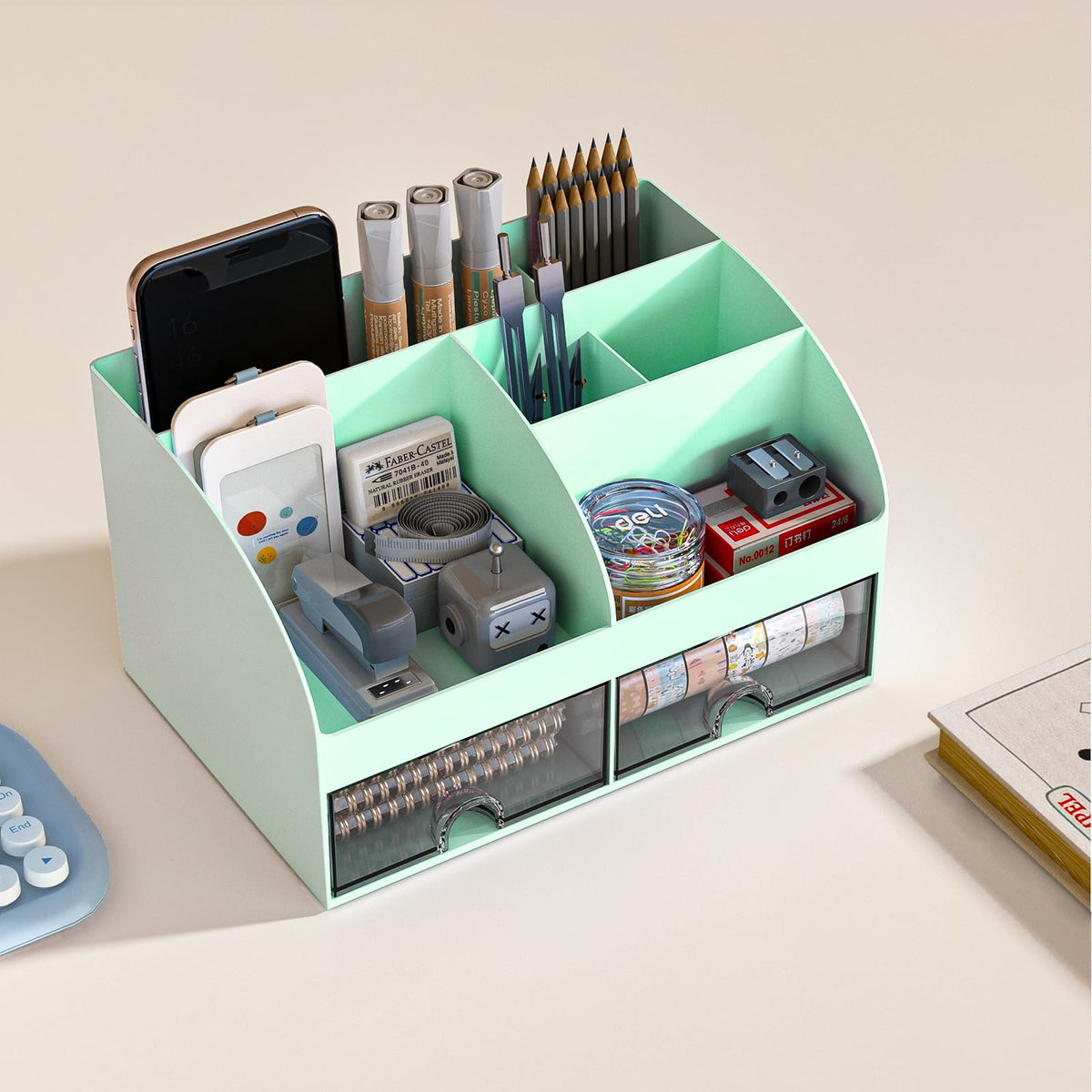 Blue Desk Organizer with 2 Drawers