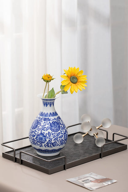 GaLouRo Blue and White Ginger Jar Vase, 9 to 10 Inch