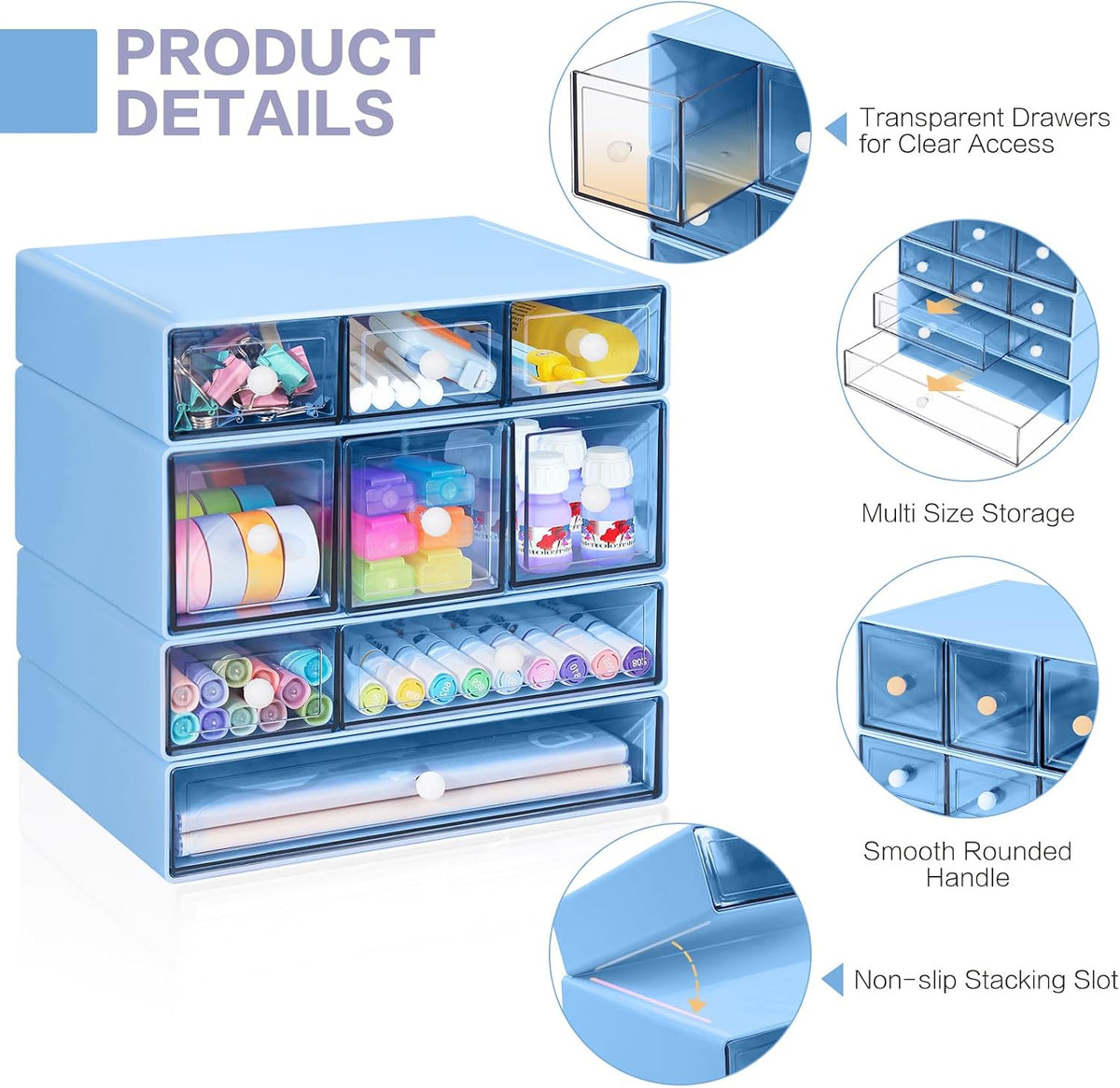 Blue 9-Drawer Desktop Storage Organizer