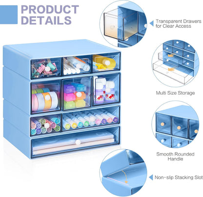 Blue 9-Drawer Desktop Storage Organizer