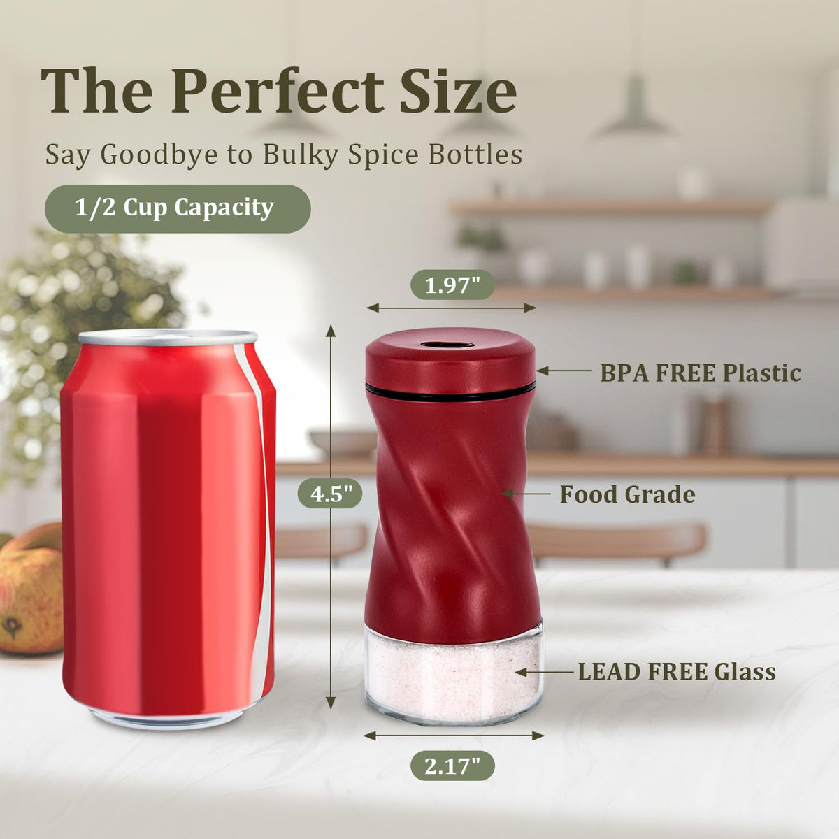 Glass Salt and Pepper Shakers, Adjustable, 4 oz, Set of 2