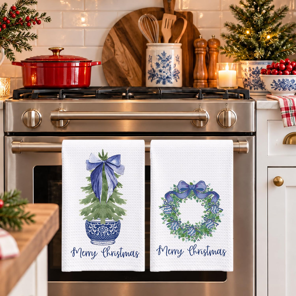 Chinoiserie Christmas Kitchen Hand Towels, 16x24 Inch