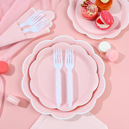 Blue Scalloped Paper Plates and Napkins, Serves 24