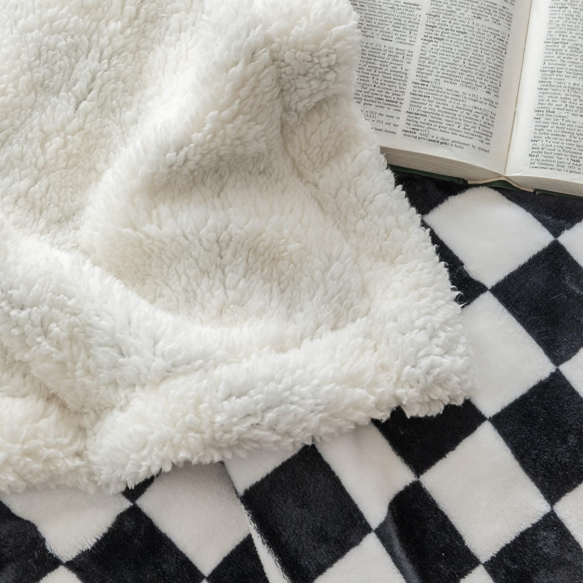 Navy Checkered Sherpa Throw Blanket