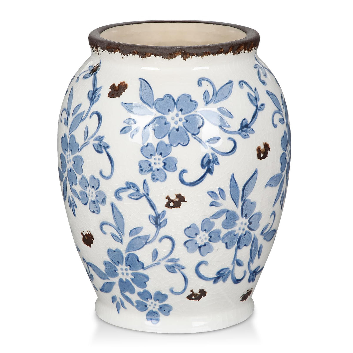 Hollyone Blue and White Chinoiserie Bottle Vase, 7 Inch