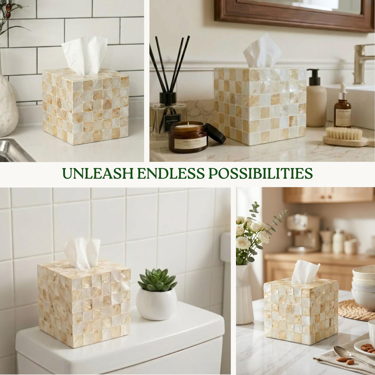 Navy Capiz Square Tissue Box Cover