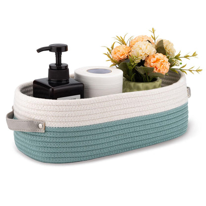 Woven Cotton Rope Toilet Tank Basket, Navy and White