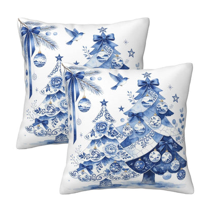 Blue and White Chinoiserie Floral Pillow Covers, Set of 2
