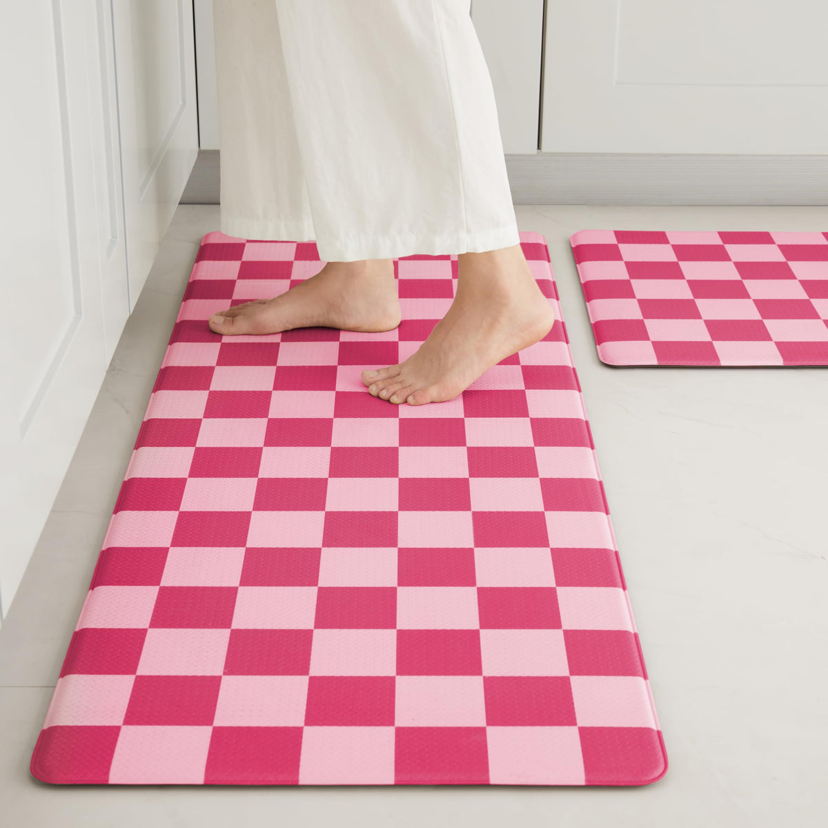 Navy Checkered Kitchen Mats, Set of 2