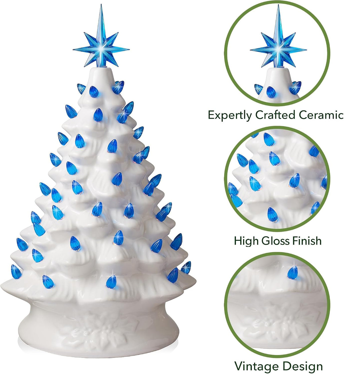 Hand Painted Ceramic Christmas Tree, 15 Inch Pre-Lit