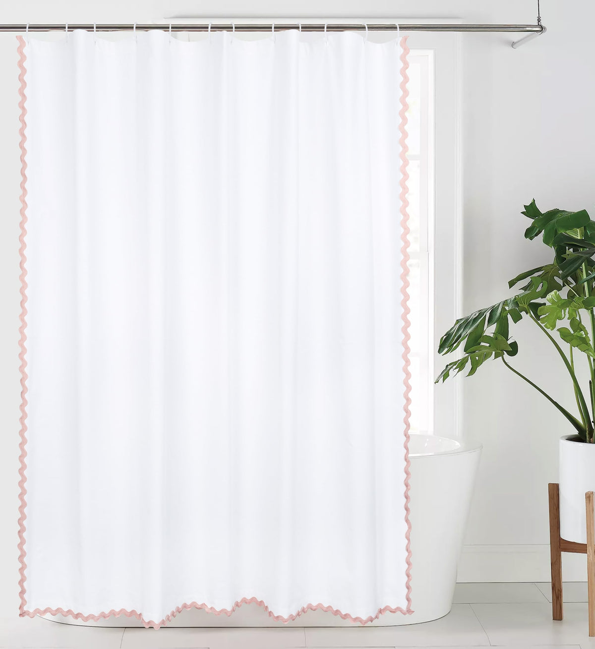 Scalloped Cotton Shower Curtain, White and Blue