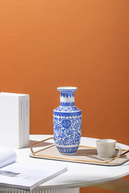 GaLouRo Blue and White Ginger Jar Vase, 9 to 10 Inch