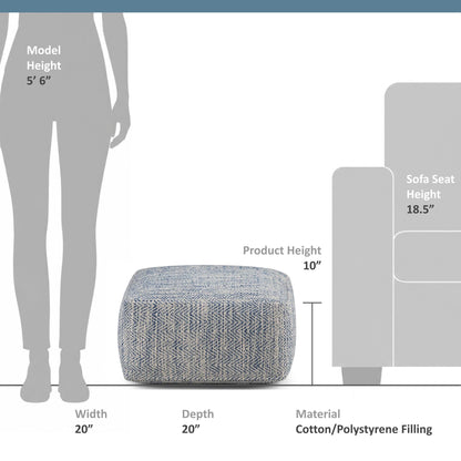 Simpli Home Cowan Blue Wool Square Pouf
