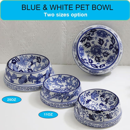 Hand-Painted Blue and White Ceramic Pet Bowl