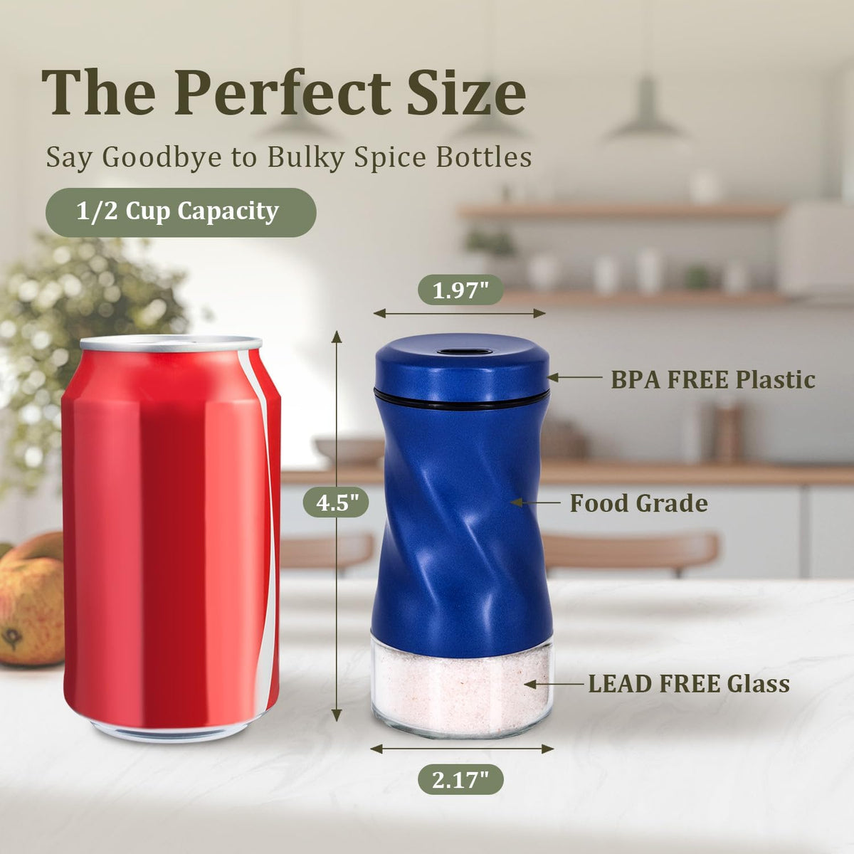 Glass Salt and Pepper Shakers, Adjustable, 4 oz, Set of 2