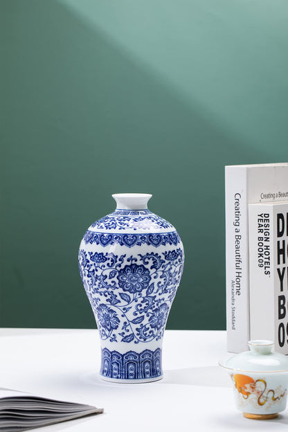 GaLouRo Blue and White Ginger Jar Vase, 9 to 10 Inch