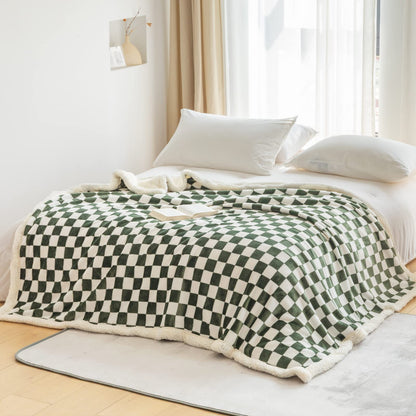Navy Checkered Sherpa Throw Blanket