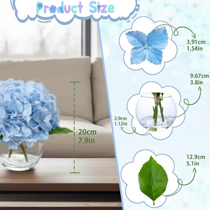 Blue Faux Hydrangea Arrangement in Glass Vase