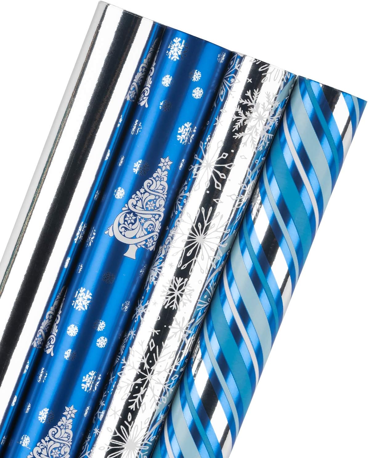 Christmas Wrapping Paper Rolls, Blue and Silver, 4 Rolls