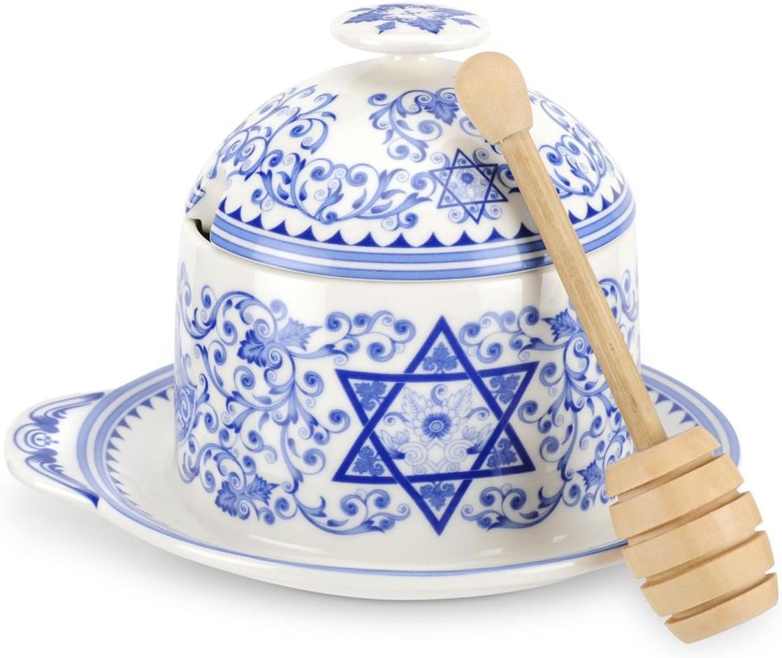 Spode Judaica Honey Pot with Drizzler, 10.5 oz