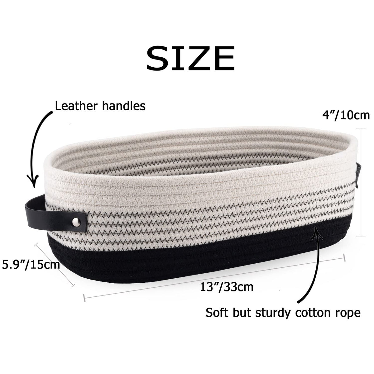 Woven Cotton Rope Toilet Tank Basket, Navy and White