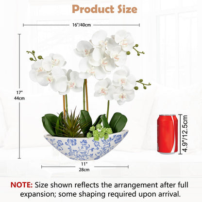 Briful Faux Orchid in Blue and White Boat Vase