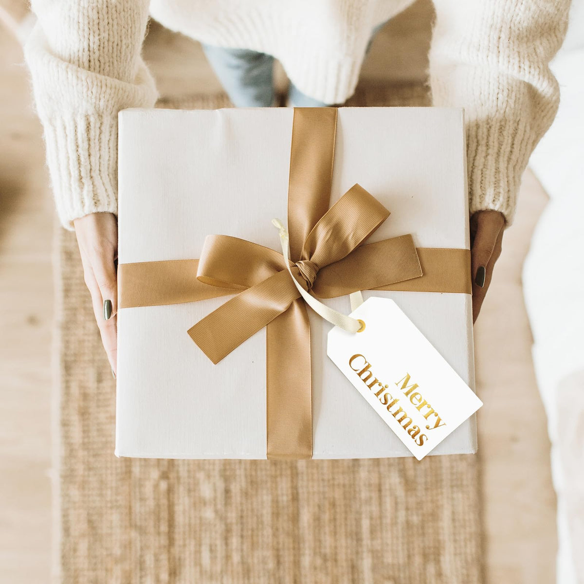 Christmas Gift Tags with Ribbon, 100 Pack, Blue and Silver