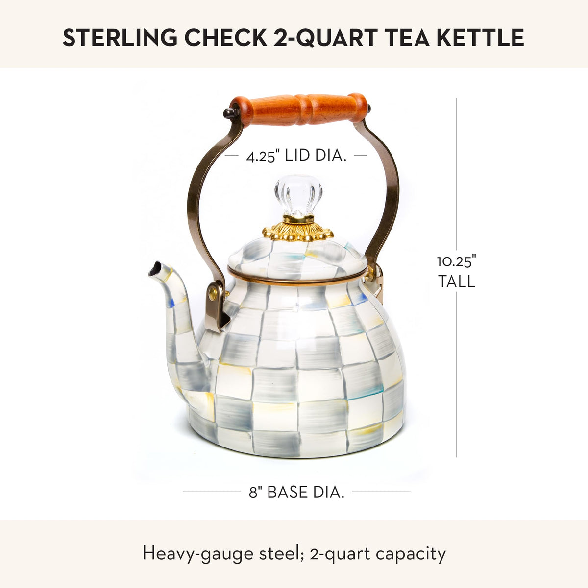 MacKenzie-Childs Enamel Tea Kettle, Royal Check