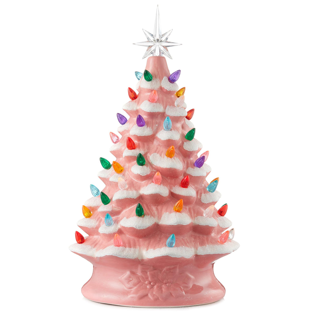 Hand Painted Ceramic Christmas Tree, 15 Inch Pre-Lit