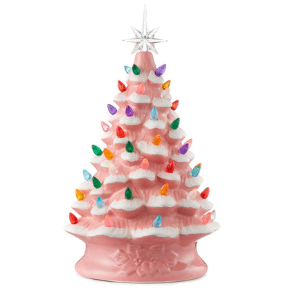 Hand Painted Ceramic Christmas Tree, 15 Inch Pre-Lit