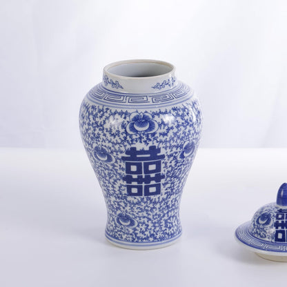Blue and White Ginger Jar with Lid, 11 Inch