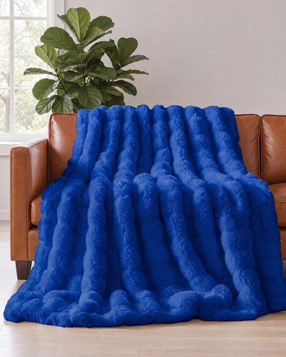 Faux Fur Bubble Throw Blanket, 50 x 60 Inch
