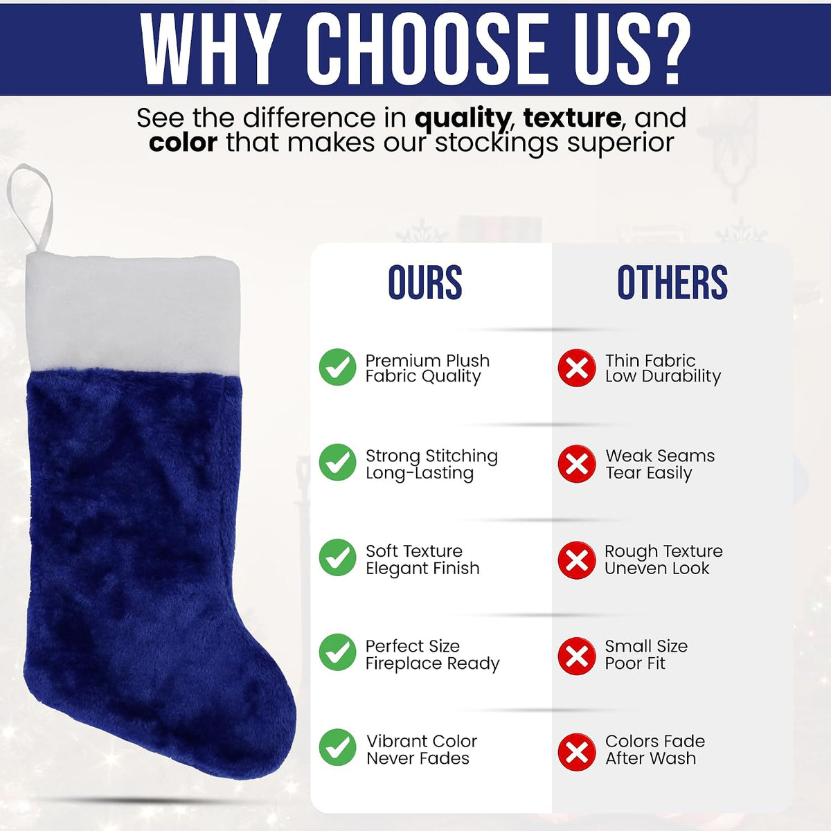 Blue Plush Christmas Stockings, Set of 4