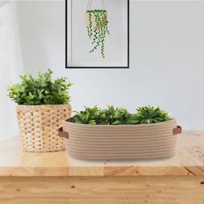 Woven Cotton Rope Toilet Tank Basket, Navy and White